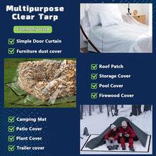 Heavy Duty Clear Tarps With Buckles - Plastic Snow Forest Design, Waterproof, Tearproof And Windproof, Garden Clear Polyethylene Tarp, Snowproof Plant Cover, Insulated Shed Cloth With Grommets For Car Covers, Porches, Patios, Awnings And Outdoor Camping, Outdoor Waterproof Cover