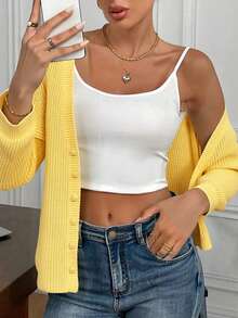 2025 Autumn And Winter Casual Daily Solid Color Button Knitted Cardigan