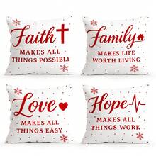 4 fundas de cojín con frase inspiradora de copos de nieve minimalistas de color rojo navideño, impresas por un solo lado, adecuadas para la decoración del hogar en la sala de estar y el dormitorio, para todo el año