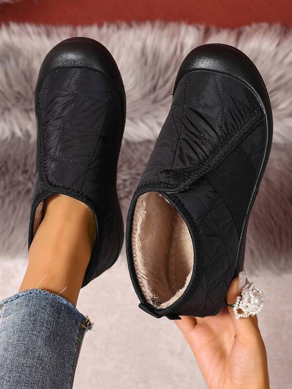 Women's Fashion Snow Boots, Waterproof Anti-Slip Cold-Resistant Outdoor Snow Boots, Solid Color Hook And Loop PU Mid-Calf Snow Boots, Plus Size 35-44