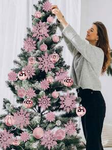12 pièces - Boules de Noël roses, 60 mm/2,4 po Ornements d'arbre de Noël décoratifs en plastique incassable, assortiment de boules de Noël pour décorations de mariage, fête des mères, fête
