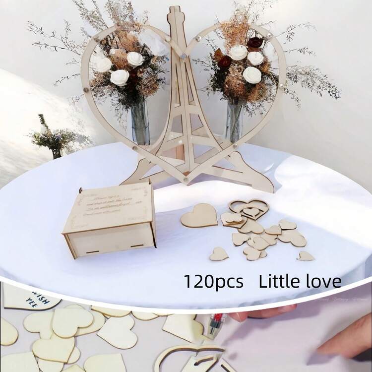 1 Set Wedding Guest Book Wooden Heart Shaped Acrylic Signature Board, Wedding Ceremony Decor, Party Celebration Message Board - Multicolor - View 13