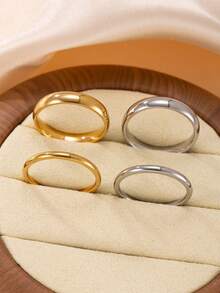 4pcs Smooth Stainless Steel Couple Rings Set, Plain Stackable Bands For Daily Wear And Valentine's Day Gift - 4 Pieces In Various Colors - View 11