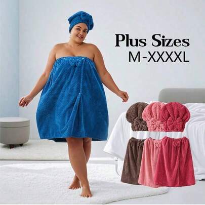 2pcs/Set, Size 80*210 Cm/80*160 Cm, 350 Gsm, Extra Large Bath Robe + Adjustable Princess Bath Cap, Suitable For M-XXXXL, Thick Bath Robe For Home, Travel, Sauna, Spa, Size 32.31*84.65 In/32.31*64.96 In. Essential For Back To School Season