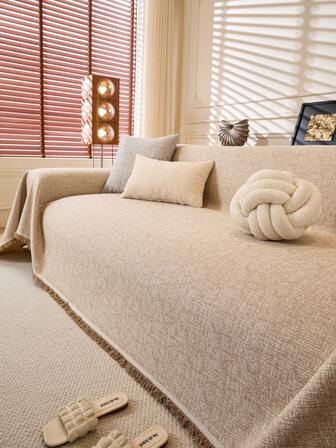 غطاء أريكة من الشينيل البوهيمي من YJCRYSTDIA مع شرابات - غطاء أريكة قابل للغسل في الغسالة، 100% بوليستر، يناسب أريكة من 1-4 مقاعد، واقي للأثاث مع تفاصيل الشرابات، شعور دافئ ومريح، أريكة قطاعية لغرفة المعيشة، YJCRYSTDIA