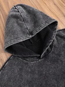 Hemo 男士街头风印花连帽卫衣，略带弹性，修身剪裁，做旧水洗效果，搭配黑色棉质长袖套头衫，休闲日常及返校必备连帽衫 - 黑色 - 查看 5
