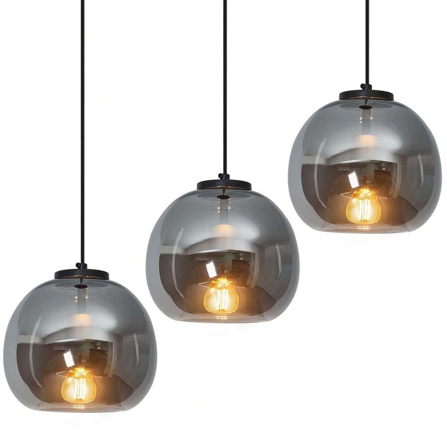 YQYYFC Mirror Smoke Gray Glass Pendant Lights Kitchen Island 3 Pack 7.87" Glass Globe Pendant Light Black Hanging Light Fixture Modern Pendant Lighting For Kitchen Island Bedroom Dining Room - Gói 3 màu xám khói gương - Xem 1