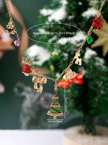 1 Pc Gingle Bells Snowflake Christmas Charm Necklace - Gold Tone Chain Necklace With Bow Xmas Tree Pendant - Holiday Festive Jewelry Gift For Women & Girls