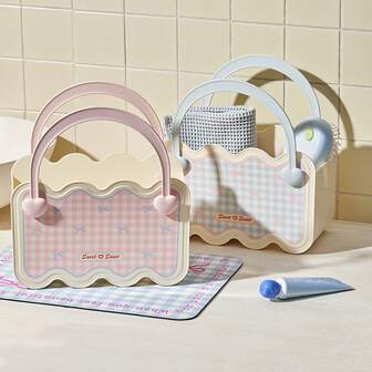 1pc Macaron Color Bathroom Handheld Shower Caddy Plastic Basket Desktop Storage Organizer Rack For Bathing & Toiletry Items