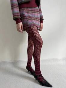 1pc Autumn/Winter Niche Angora Red Cyberpunk Fishnet Tights, Anti-Snag Leggings For Women