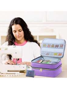 New Hot-Selling Sewing Supplies Storage Bag, Double-Layer Sewing Supplies & Accessories Organizer Bag, Travel Double-Layer Sewing Kit Storage Bag, Includes Scissors, Threads, Pins, Needles, Clips, Etc. The Middle Compartment Has A Double-Sided Storage Board To Secure Pens, Crochet Hooks, Threads And Other Sewing Tools For Easy Access. Includes 4 Adjustable Padded Dividers To Customize The Space As Needed. - Purple - View 8