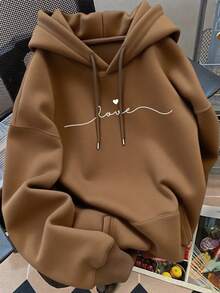 Sudadera estampada con capucha para mujer - Marrón - Ver 2