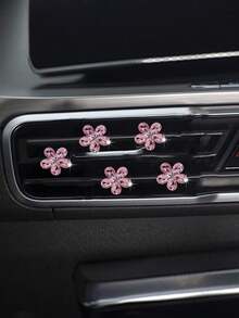 Clip con 5 flores de pétalos con cristal de 5 piezas/10 piezas, decoración de cristal brillante para el interior del coche, accesorio para salida de aire acondicionado del automóvil - Rosa - Ver 3