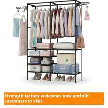 1 Pc Minimalist Modern Bedroom High-Capacity Standing Coat Rack Serves As A Temporary Living Room Storage Solution For Clothing, Shoes, Hats, Luggage, Cups, Bedding Sets, And More. Constructed With Sturdy, Durable Materials Featuring A Sleek, Modern Aesthetic. - màu đen - Xem 8