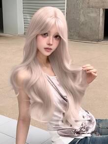 alicegarden Parrucca riccio con pizzo sulla fronte, parrucca riccio rosa chiaro lungo 20 piedi, naturale e realistica per uso quotidiano