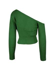 Women's Off-Shoulder Sexy Casual Knit Sweater, Spring/Autumn/Winter - Green - View 4