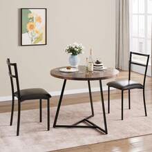 Techigher Dining Table Set For 2, Round Kitchen Table And Chairs, Modern Dining Room Table Set With 2 Chairs, Metal Frame, Kitchen Table Set For Small Space, Apartment - Retro Color - View 2
