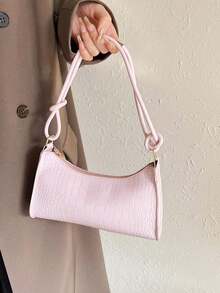 Women Solid Color Minimalist Shoulder Bag, Casual Daily Use, Fashionable Burgundy Bag , Red Bag , Burgundy Bag - 粉色 - 查看 6