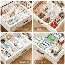 Expandable Plastic Makeup Organizer Set, Suitable For Vanity Countertop - Adjustable Length Multi-Purpose Storage Box For Cosmetics, Office Supplies And Bathroom Accessories - Drawer Organizer For Desk, Kitchen, Storage & Organization, Desktop Organizer And Display Box, Extendable Drawer Makeup Brush Holder Lipstick Compartment Organizer For Dorm