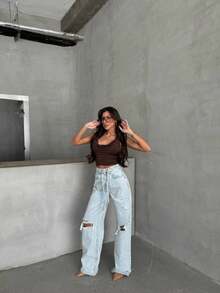 SQUALO Pistachio Green Leopard-Patterned High-Waisted Wide-Leg Pants | Bold And Stylish Design - Baby Blue - View 4