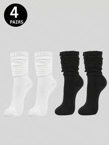 5 Pairs Of Autumn And Winter Women's Mid Length Socks, White, Sports And Casual Socks(No Cardboard)