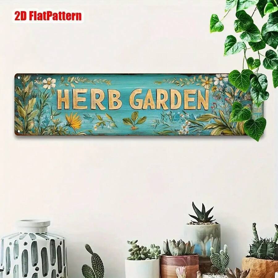 2D Flat - 1 Piece Vintage Vanilla Garden Metal Sign - 3.94 X 15.74inch , Rustic Wall Decor With Floral And Herb Illustrations, Home, Kitchen, Garage, Farm, Porch, Garden Decoration, Holiday And Party, Garden Sign |   Vintage Wall Art |   Durable Metal Sign, Garden Decoration Herb Garden