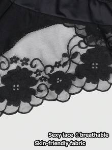 Women's Floral Lace Panties Low Waist Sheer Lace Trim Briefs Elegant Underwear Elastic Panty Lingerie Sexy Laces Splicing Triangle Pantie Women Flower Underpants Comfortable Knickers Minimal Style Safety Shorts Daily Wear
