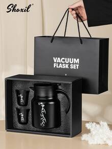 shoxil 3Pcs/1Set Tea Set, Including 1 Piece Of 1000ml Arabic Teapot, 2 Pieces Of Teacups, Coffee Pot Set, Portable Drinkware Set, With Gift Box Packaging, Suitable For Saudi National Day, Travel And Gifting - Black - View 2