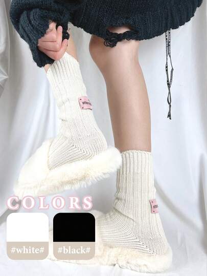 1 Pair Women's Long Pile Up Socks,Thigh High Socks,Crew Socks,Solid Color Calf Socks ,Slouch Socks,Simple And Suitable For All Seasons, Perfect For Daily Wear