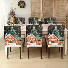 1 pièce/4 pièces/6 pièces/10 pièces Étoile de dessus de sapin de Noël, ornement doré et rouge, maison, boîte-cadeau imprimés. Housse de chaise en peluche courte amovible et douce pour la protection des chaises de salle à manger, salon, toutes saisons, décoration de fête