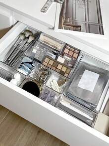 1/3/5/7/11/18/25/37pcs, Versatile Clear Drawer Cosmetic Organiser Set, Featuring 4 Trays Of Varying Sizes For Effortless Storage, Perfect For Organising Cosmetics, Accessories, School Supplies, Kitchen Utensils, And Office Essentials, Ideal For Holiday Gifting, Home Makeovers, And Seasonal Decluttering, Enhance Your Space For Christmas, Thanksgiving, New Year, And Valentine's Day Celebrations, Elevate Your Organisational Style With This Multi-Purpose Solution For Every Room In Your Home.