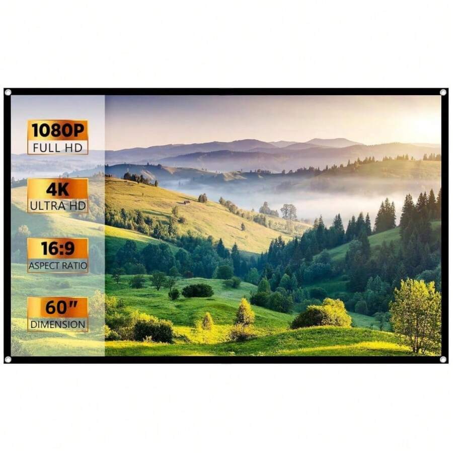 16:9 High Definition Projection Screen, 60-150 Inch - Made Of Polyester Fabric, Thickened Design, Easy Installation, Wrinkle-Resistant, 165° Viewing Angle - Foldable Design Without Creases. Suitable For Indoor And Outdoor Use. - Multicolor - View 1