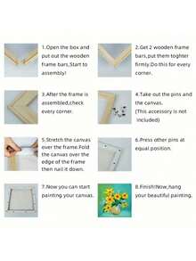 SESE HOME - 1 set DIY 4 barres en bois Cadre photo en bois sur canevas (nécessite un assemblage)(sans verre) Cadre photo en bois de pin DIY Peinture à l'huile canevas Décoration murale Peinture Cadre photo en diamant Bande de bois épaisse Cadre photo en soie Peinture Pratique Décoration d'intérieur