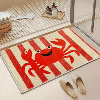 1 款可爱螃蟹图案浴室防滑垫，仿羊绒材质超细纤维防滑垫，适用于节日派对装饰、厨房、浴室、餐厅和卧室，可作为礼物赠送