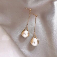 Ladies' Elegant Imitation Pearl Pendant Earrings - Vàng - Xem 4
