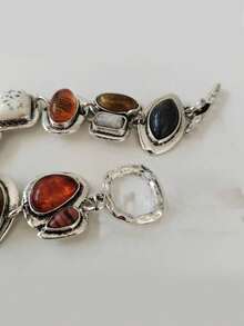 1 pieza Brazalete de cadena de metal hueco vintage bohemio (color de resina aleatorio) - Plata antigua - Ver 3