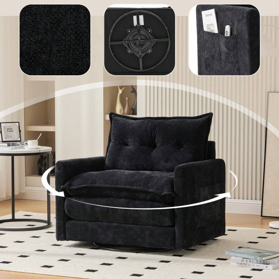 Swivel Chair - Black + Chenille - View 1
