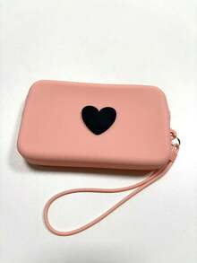 1 bolsa de cosméticos de silicona de unicolor con forma de corazón, bolsa de almacenamiento de gran capacidad, bolso con cuerda colgante, bolso simple para mamá, monedero, estuche para lápiz labial, bolso cuadrado, bolsa de almacenamiento para brochas de maquillaje, silicona suave, uso multifuncional, a prueba de humedad, a prueba de moho, resistente al calor y fácil de limpiar, cremallera suave sin óxido, tacto cómodo, equipado con cuerda colgante, bolsa de cosméticos, bolsa de maquillaje grande, regalos de Navidad, bolsa, viaje, bolsa, embrague / bolso pequeño, organizador de maquillaje, bolsa, soporte para brochas, mini bolsa, bolsa de gran capacidad