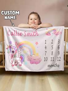 Pătură personalizată pentru momente importante pentru bebeluși, pătură lunară pentru momente importante pentru bebeluși cu tematică de desene animate, pătură sport pentru creșă pentru bebeluși, pătură pentru vârsta bebelușului, pătură calendar pentru bebeluși, pătură cu fotografii pentru bebeluși cu tematică de desene animate - Multicolor - Vizualizare 2