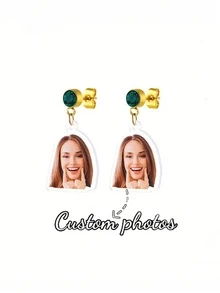 Customized Photo Acrylic Earrings With Birthstone, Personalized Charm Bohemian December Birthday Stone Picture Earrings, Stainless Steel Unique Color Photo Memory Earrings Family Holiday Jewelry, Perfect Birthday Gift For Bestie, Wedding Anniversary Gift For Her, Valentine's Day Gift, Christmas Gift, Mother's Day Gift