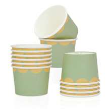 10pcs/20pcs/50pcs Sage Green Snack Cups Green And Golden Scalloped Edge Yogurt Snack Paper Bowls Dessert Food Treat Paper Bowls For Wedding Bridal Shower Babe Shower Birthday Party Supplies Favors