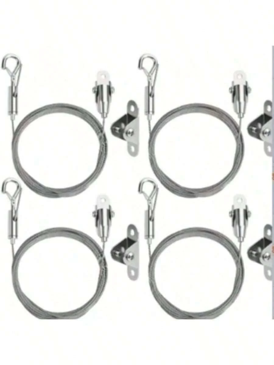 Interior Decor 4 Set Of Picture Hanging Wire Kit, Adjustable Heavy Duty Stainless Steel Photo Frame Wire Hanging Kit For Picture Frames, Lights, Curtains, Mirrors, Billboards - Capacity 65 Lbs