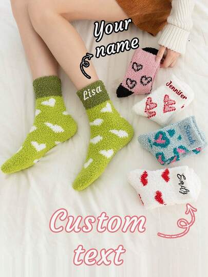 Custom Personalized Fuzzy Socks ,Winter Non-Shedding Warm Solid Color Soft Half-Fur Coral Floor Socks For Handsome Guys And Beautiful Women, Personalized Text Socks With Fun Custom Images, Comfortable Mid-Calf Fluffy Socks Suitable For Daily Home Use, Valentine'S Day, Birthday Gifts, And Other Occasions,Christmas Gifts