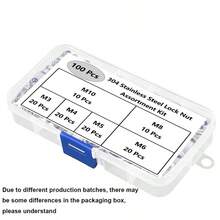 100个304不锈钢锁紧螺母，公制六角螺母，尼龙锁紧螺母，机械锁紧螺母 - 彩色 - 查看 13