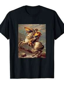 Camiseta De Arte Histórico Napoleón Bonaparte Para Hombres - Reproducción Vintage De Pintura 1805, Tejido Suave Y Transpirable Para Aficionados A La Historia Y El Arte - Ropa Casual Para Eventos Formales, Cuello Redondo Clásico Con Estampado Detallado - Oscuro - Ver 1