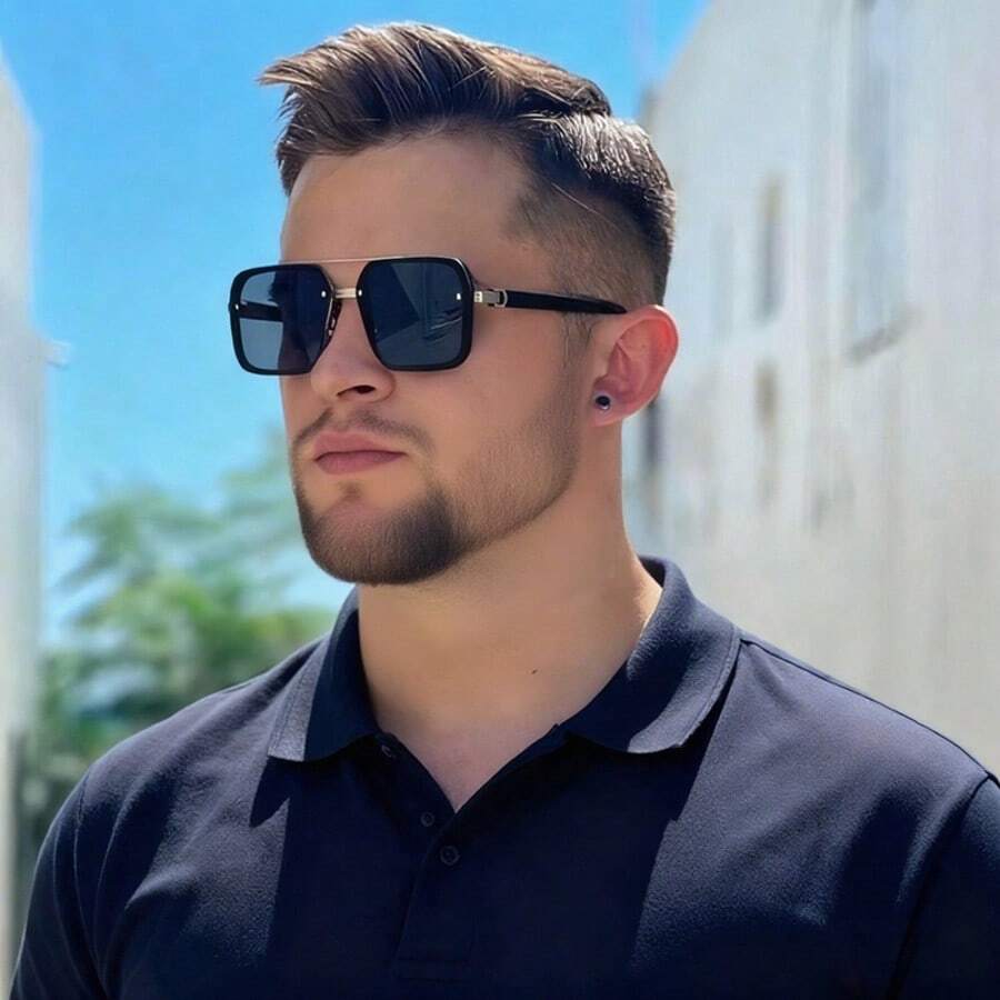 Oversized Retro Polygonal Metal Men's Party Glasses, Fashion Gradient