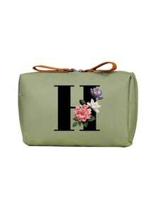 Geantă cosmetică elegantă cu monogramă, geantă de toaletă portabilă pentru femei, geantă de ruj, portofel pentru monede, geantă de depozitare pliabilă ușoară, geantă cosmetică, geantă de călătorie, geantă de depozitare portabilă, capacitate mare, cu mâner, multifuncțională, poliester durabil cu închidere cu fermoar, lavabilă la mașină, potrivită pentru naveta zilnică, călătorii de afaceri, vacanțe, poate fi oferită prietenilor, membrilor familiei ca un cadou grijuliu, cadouri de Crăciun, Halloween.