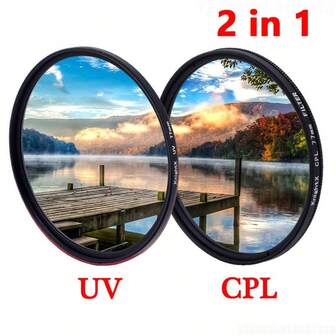  KnightX 二合一 CPL + UV 滤镜，采用坚固合金框架，适用于所有数码单反相机。这款超薄圆偏光镜可最大程度减少眩光，增强对比度，并提供高透明度，兼容佳能、尼康等相机。
