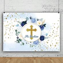 DOERJU Mi Bautizo Backdrop Baptism Party First Holy Communion Christening Backdrop Blue Flowers Boy Girls Baby Shower Newborn Party Decoration Photography Background Photo Studio Shoot Props 10x8ft10