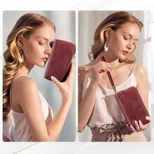 ¡RecomendadoSlowTon Carteras Mujer, 24 Ranuras Gran Capacidad Cartera Roja para Mujer de Cuero PU con Bloqueo RFID, Minimalista Cartera Dama con Monedero y Doble Cremallera para Mujeres, Regalos para Mujeres¡Top de Temporada - Rosa - Ver 8